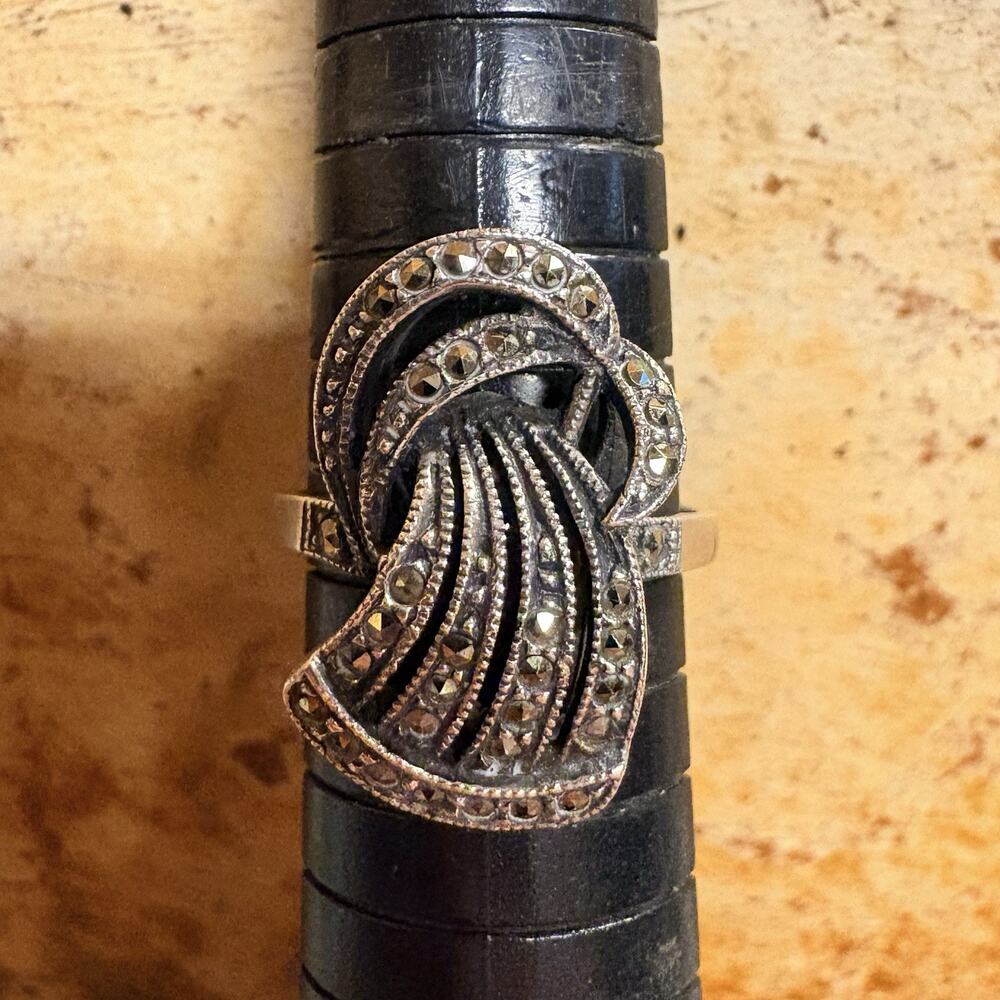 Judith Jack Waterfall Ring Size 9 Sterling Silver and Marcasite Art Deco Appeal
